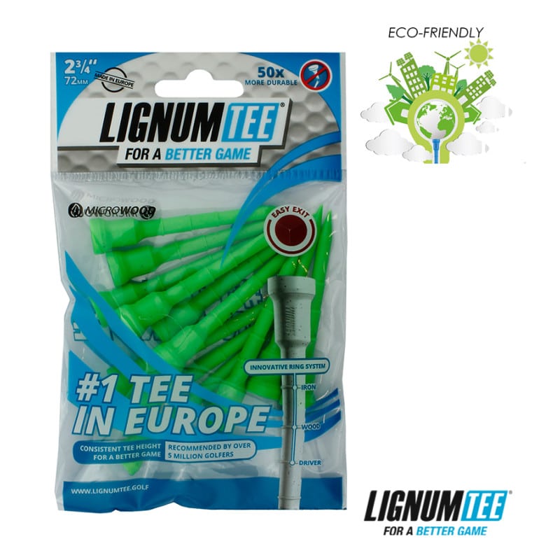 Lignum Composite Wooden Eco Friendly Golf Tees 2 3/4" - 70mm Bag Green