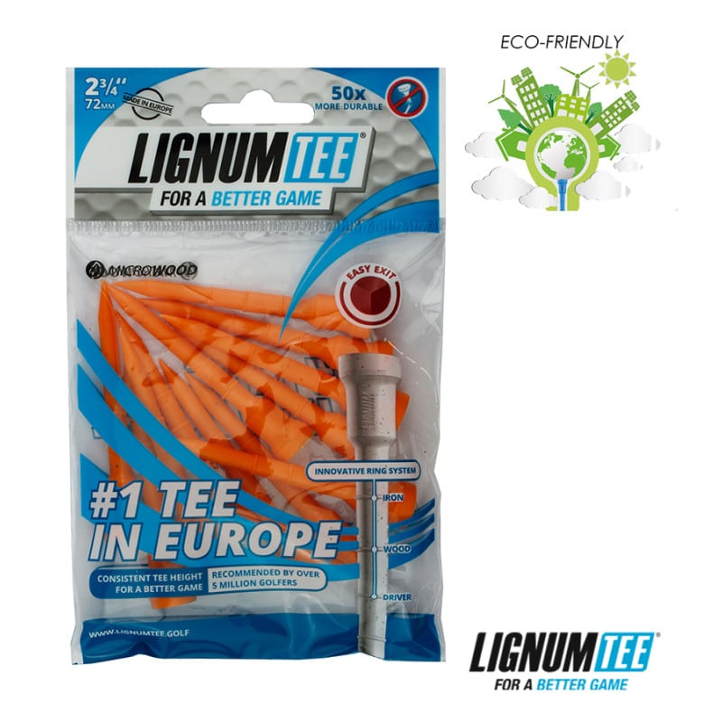 Lignum Composite Wooden Eco Friendly Golf Tees 2 3/4" - 70mm Bag Orange