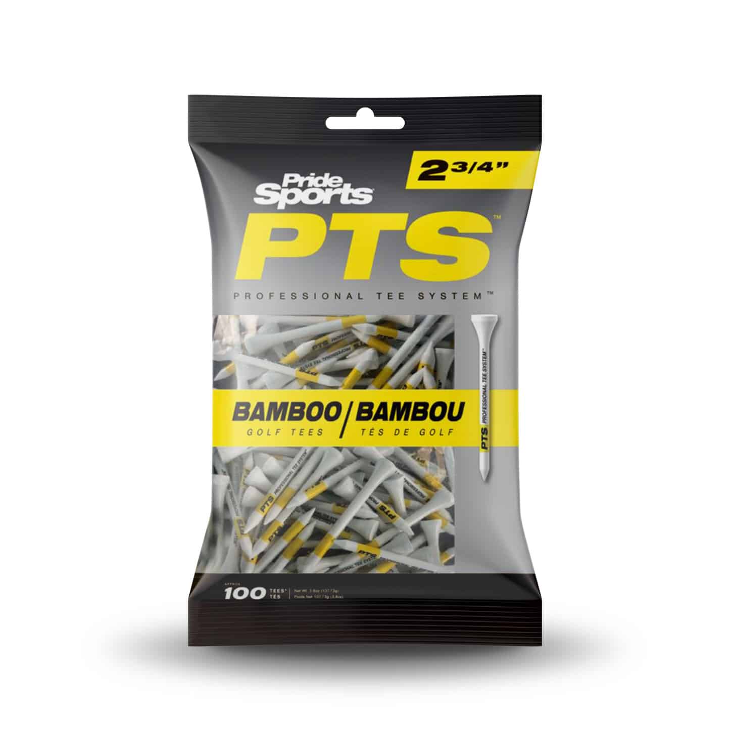 Pride PTS Bamboo Straight Golf Tees 2 3/4" - 70mm Bag 100 White / Yellow