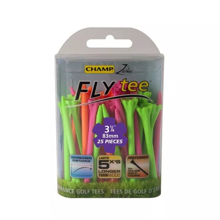 Champ Zarma Fly Biodegradable Plastic Golf Tees 3 1/4" - 83mm Bag Neon