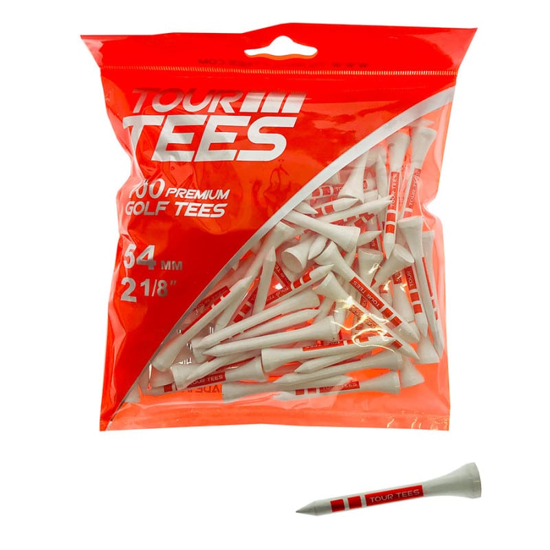 Tour Tees Bamboo Straight Golf Tees 2 1/8" - 54mm Bag 100 White