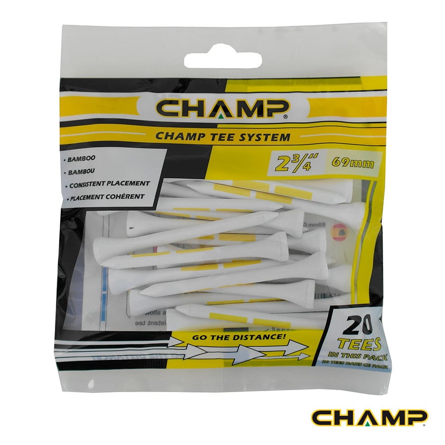 Champ Tee System Bamboo Straight Golf Tees 2 3/4" - 69mm Bag 20 White