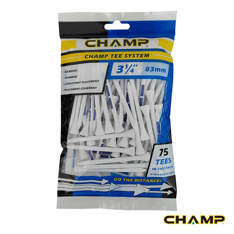 Champ Tee System Bamboo Straight Golf Tees 3 1/4" - 83mm Bag 75 White
