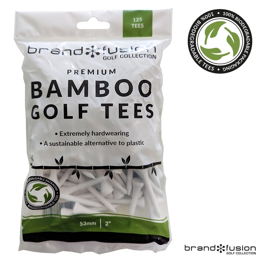 Brand Fusion Bamboo Straight Golf Tees 2 1/8" - 53mm Bag 125 White