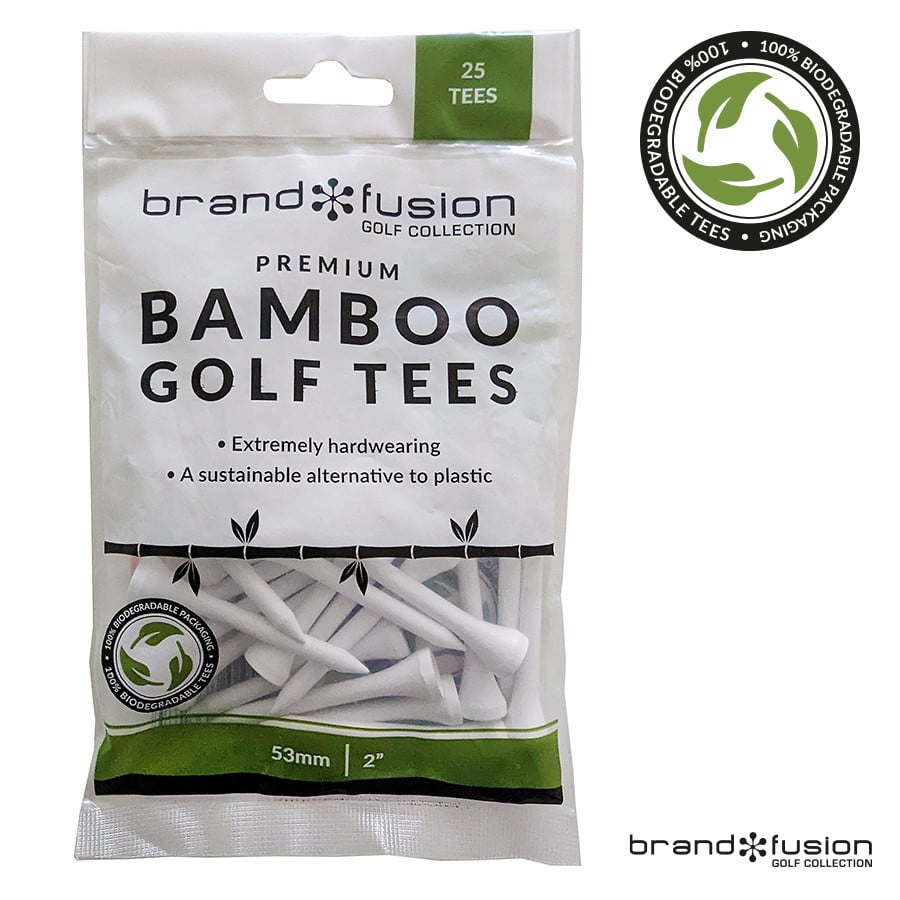 Brand Fusion Bamboo Straight Golf Tees 2 1/8" - 53mm Bag 25 White