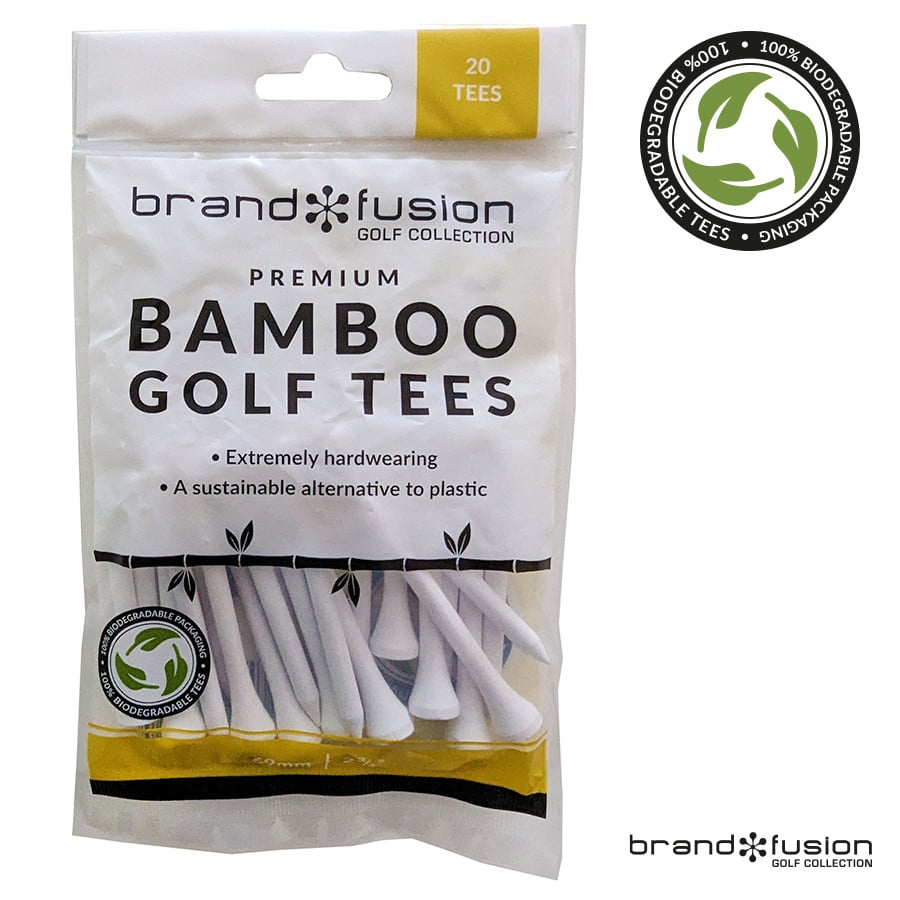 Brand Fusion Bamboo Straight Golf Tees 2 3/4" - 69mm Bag 20 White