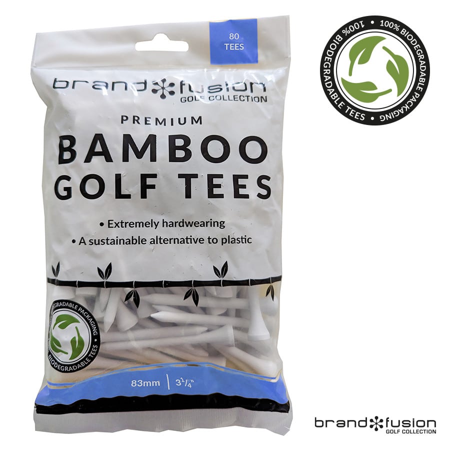 Brand Fusion Bamboo Straight Golf Tees 3 1/4" - 83mm Bag 80 White
