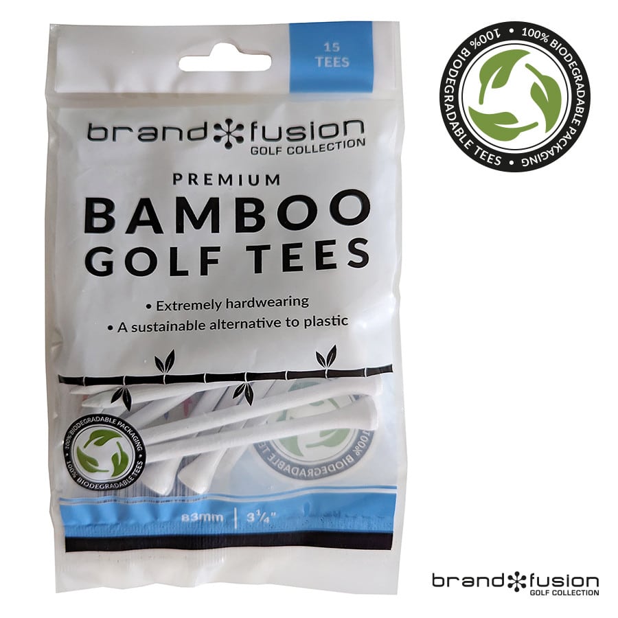 Brand Fusion Bamboo Straight Golf Tees 3 1/4" - 83mm Bag 15 White