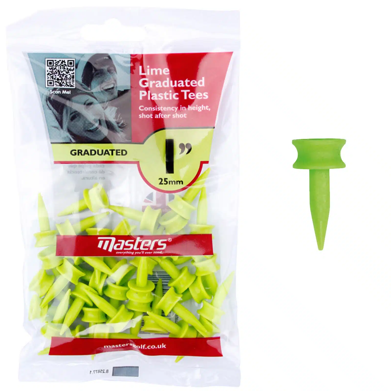 Masters Plastic Graduated Golf Castle Tees 27mm Bag 35 Lime Green