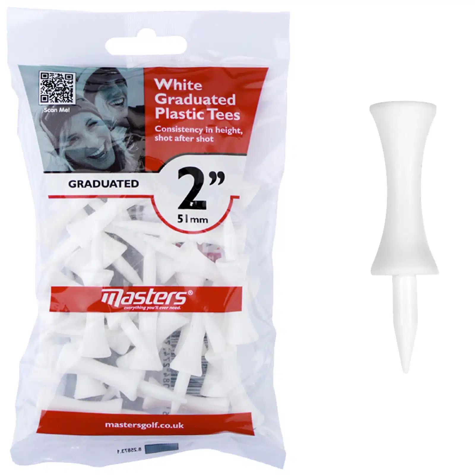 Masters Plastic Graduated Golf Castle Tees 51mm Bag 25 White