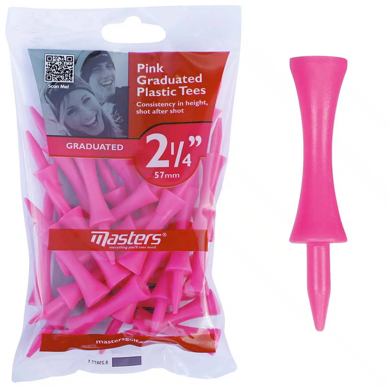 Masters Plastic Graduated Golf Castle Tees 57mm Bag 25 Pink