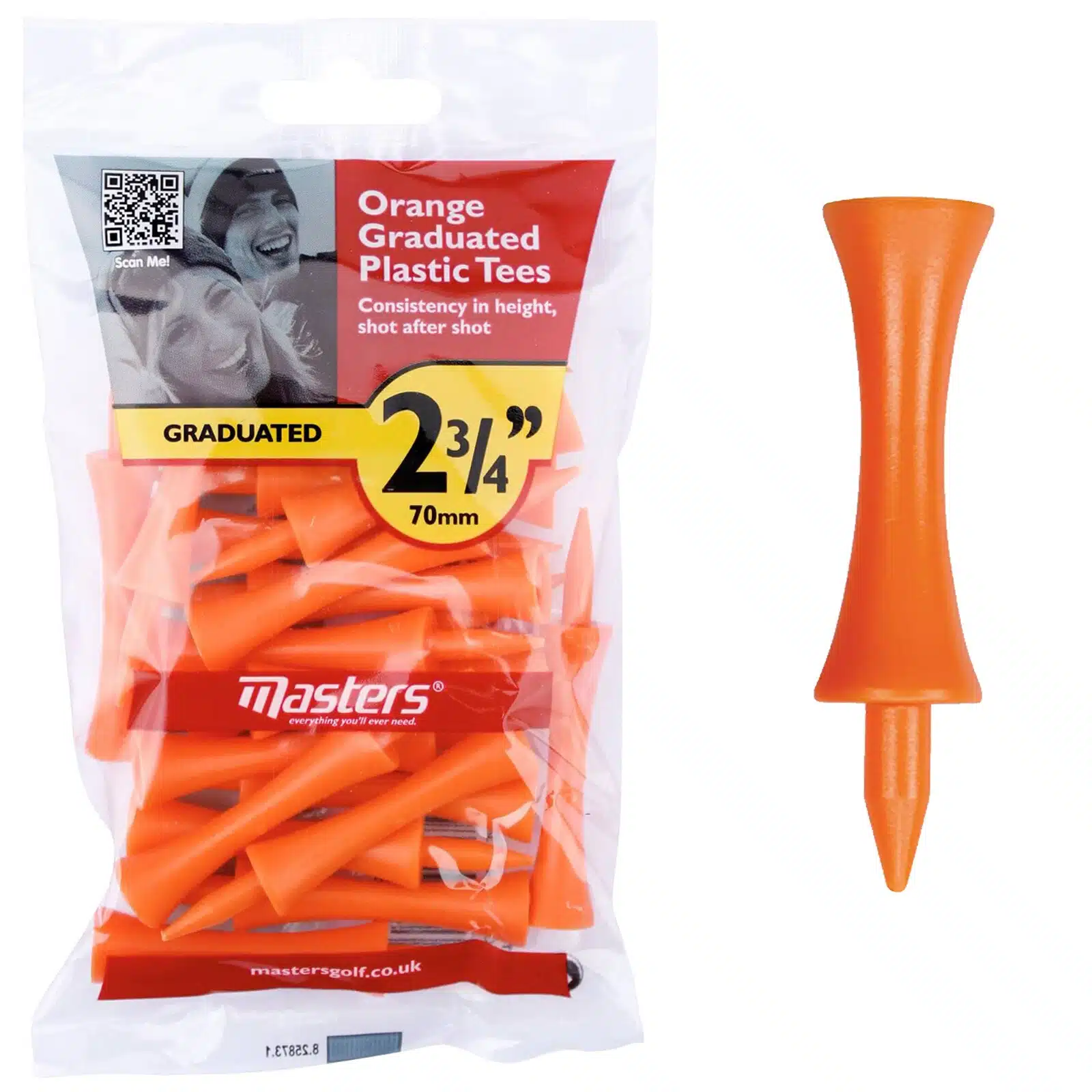 Masters Plastic Graduated Golf Castle Tees 67mm Bag 20 Orange